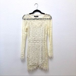 For Love & Lemons Cream Sheer Lace Dress w/ Slip